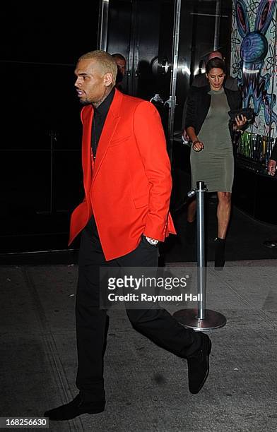 Singer Chris Brown leaves the 'PUNK: Chaos To Couture' Costume Institute Gala after party at the Standard Hotel on May 6, 2013 in New York City.