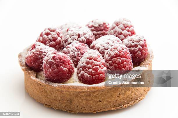 raspberry tart - powdered sugar stock pictures, royalty-free photos & images