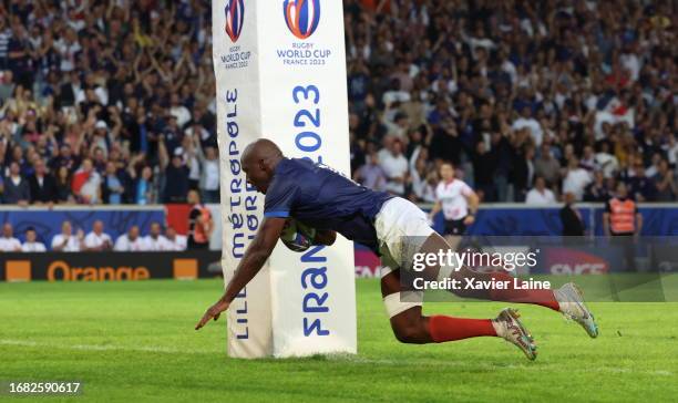 Sekou Macalou of Team France in action during the Rugby World Cup France 2023 match between France and Uruguay at Stade Pierre Mauroy on September...