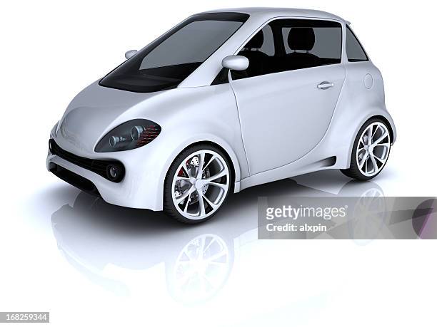compact two door white car on white background - compact car stockfoto's en -beelden