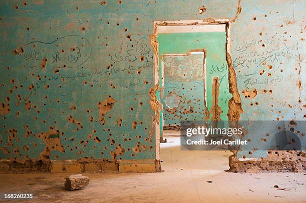 bullet-riddled rooms in quneitra, syria - kulhål bildbanksfoton och bilder
