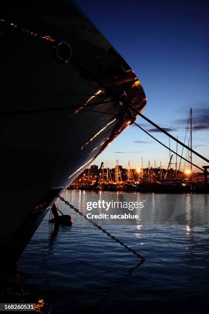 super yacht bow silhouette - antibes stock pictures, royalty-free photos & images