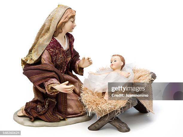 virgin mary and jesus - nativity scene white background stock pictures, royalty-free photos & images