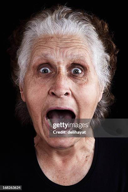 scared - old ugly woman stockfoto's en -beelden