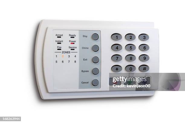 home security system isolated on white - burglar alarm stock pictures, royalty-free photos & images