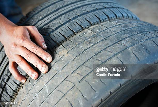 comparing tire wear - car wheel bildbanksfoton och bilder