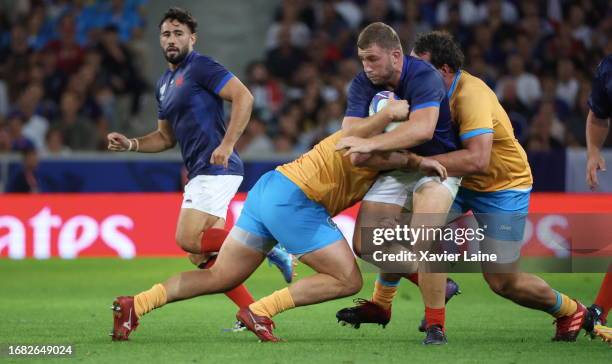 Dorian Aldegheri of Team france in action during the Rugby World Cup France 2023 match between France and Uruguay at Stade Pierre Mauroy on September...