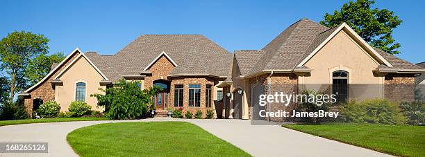 large brick stucco mansion home panorama - panoramic farm stock pictures, royalty-free photos & images