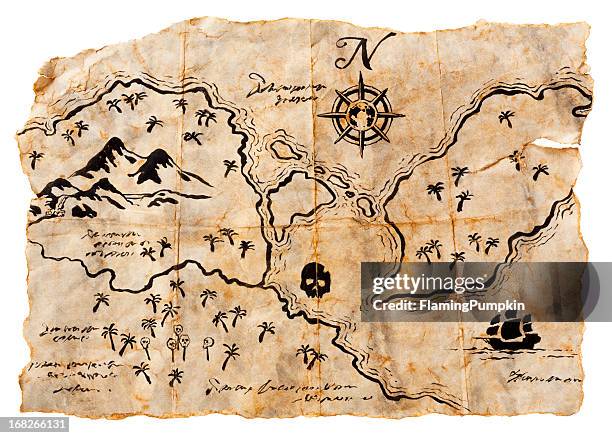 treasure map isolated on white. horizontal, xxxl - schatkist stockfoto's en -beelden