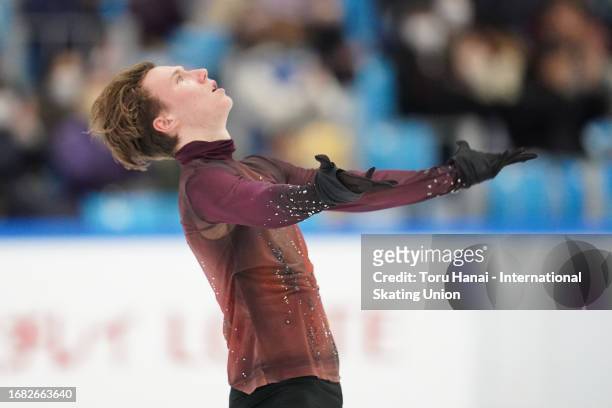 Daniel Martynov of United States performs in the Junior Men Free Skating during the ISU Junior Grand Prix of Figure Skating at the Kanku Ice Arena on...