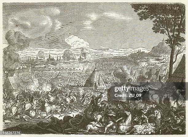 turks at vienna in 1683, wood engraving, published in 1881 - turkish people stock illustrations