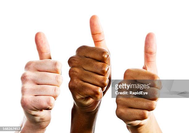 thumbs up x three = enthusiastic approval - thumbs up stock pictures, royalty-free photos & images