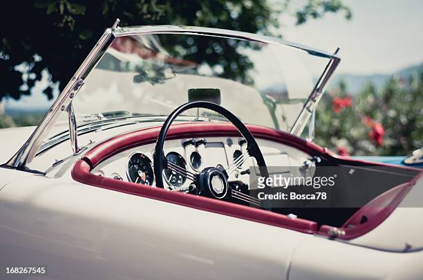 white convertible with red accents on a sunny day - british culture stock pictures, royalty-free photos & images