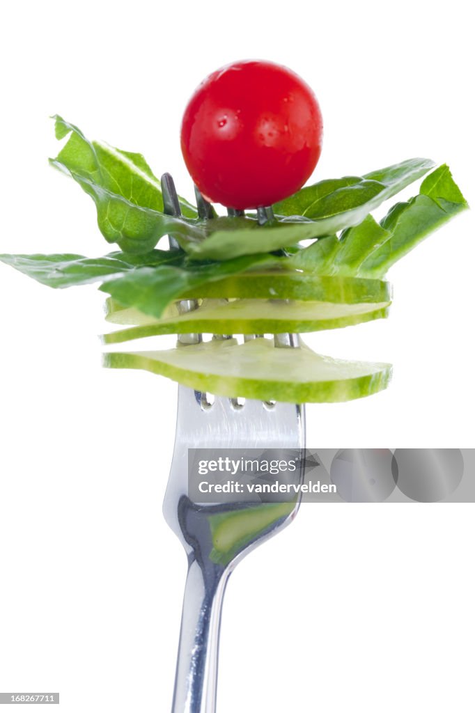 Tomato Lettuce Cucumber On A Fork