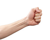 Arm and fist against white background