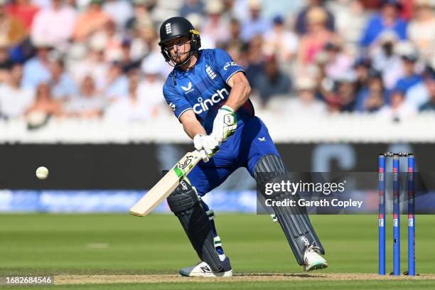 England captain Jos Buttler bats during the 4th Metro Bank One Day International between England and New Zealand at Lord's Cricket Ground on...