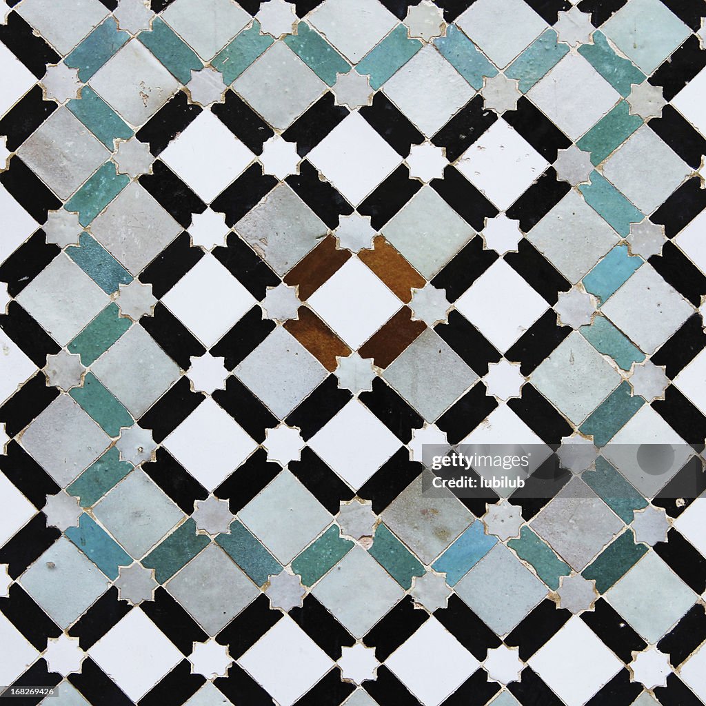 Colorful old tiles from Meknes medina in Morocco