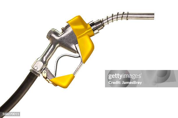 yellow gas pump on pure white background - diesel stock pictures, royalty-free photos & images