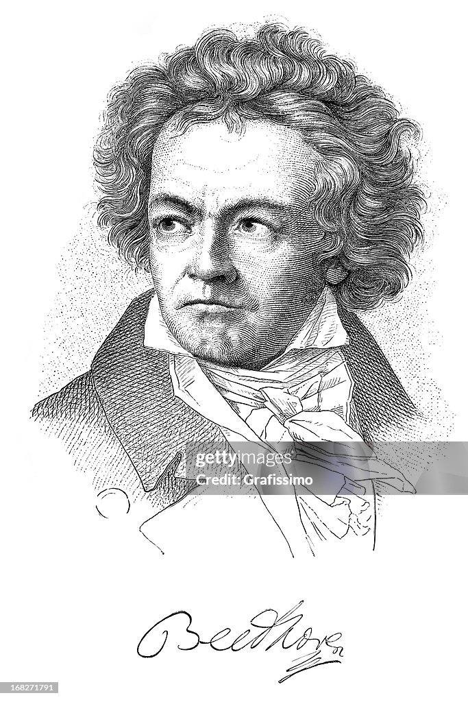 Engraving of composer Ludwig van Beethoven from 1882