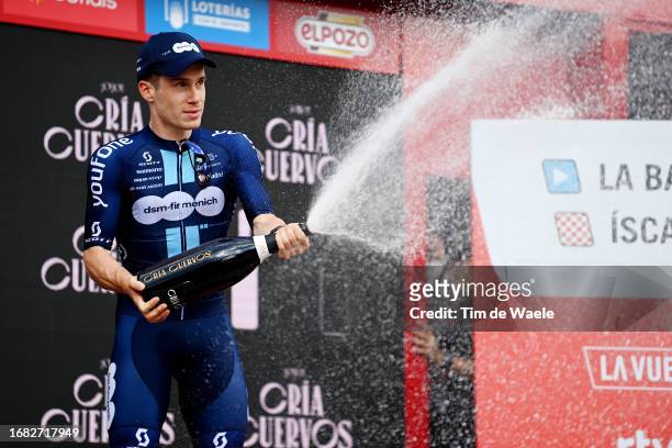 Alberto Dainese of Italy and Team DSM - Firmenich celebrates at podium as stage winner during the 78th Tour of Spain 2023, Stage 19 a 177.1km stage...