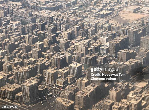 high angle view of cairo city as seen from airplane - cairo - egypt - egypt industry stock pictures, royalty-free photos & images