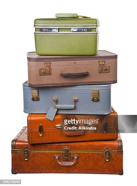 stack of retro luggage - vintage luggage stock pictures, royalty-free photos & images