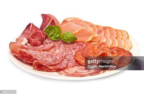 appetizer - ham salami stockfoto's en -beelden
