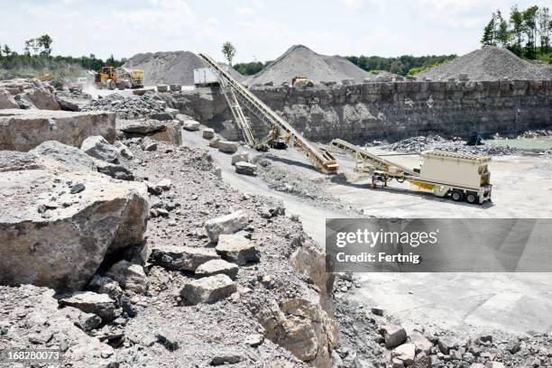 limestone quarry with modern crushing and screening equipment. - limestone stock pictures, royalty-free photos & images