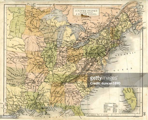 antique map of eastern united states - lake erie 幅插畫檔、美工圖案、卡通及圖標