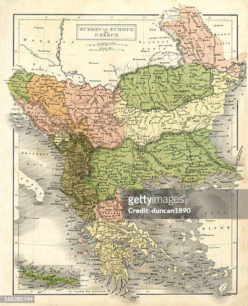 antique map of greece - ottoman empire map stock illustrations