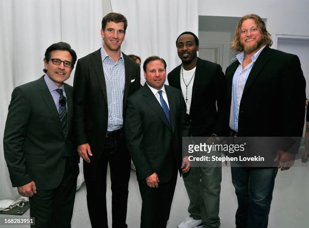 Paul Guyardo, Eli Manning, Keith Kazerman, Hakeem Nicks, and Nick Mangold attend DIRECTV's 2013 National Ad Sales Upfront on May 7, 2013 in New York...