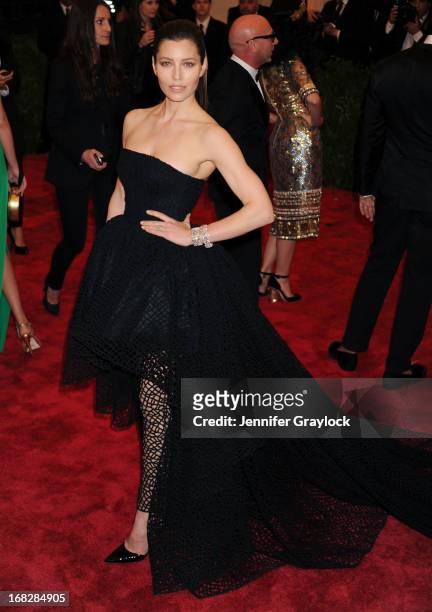 Actress Jessica Biel attends the Costume Institute Gala for the "PUNK: Chaos to Couture" exhibition at the Metropolitan Museum of Art on May 6, 2013...