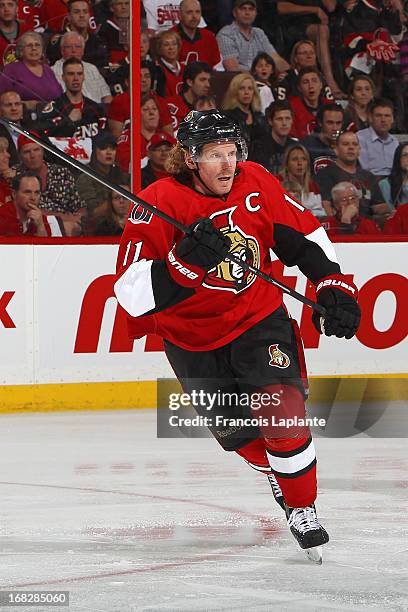 Daniel Alfredsson of the Ottawa Senators skates against the Montreal Canadiens in Game Three of the Eastern Conference Quarterfinals during the 2013...