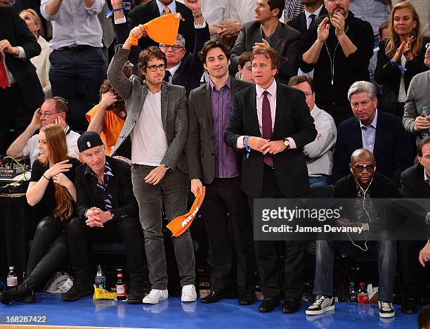 John McEnroe, Josh Groban and Floyd Mayweather Jr. Attend the New York Knicks vs Indiana Pacers NBA Playoff Game at Madison Square Garden on May 7,...
