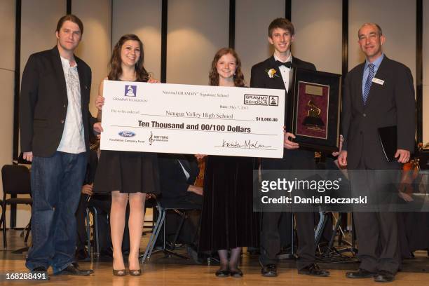 President of the Chicago chapter of the Recording Academy Matt Hennessy, students Caroline Brown, Mary Beth McMullan, Corey Worley and principal Dr....