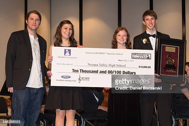 President of the Chicago chapter of the Recording Academy Matt Hennessy and students Caroline Brown, Mary Beth McMullan and Corey Worley attend the...