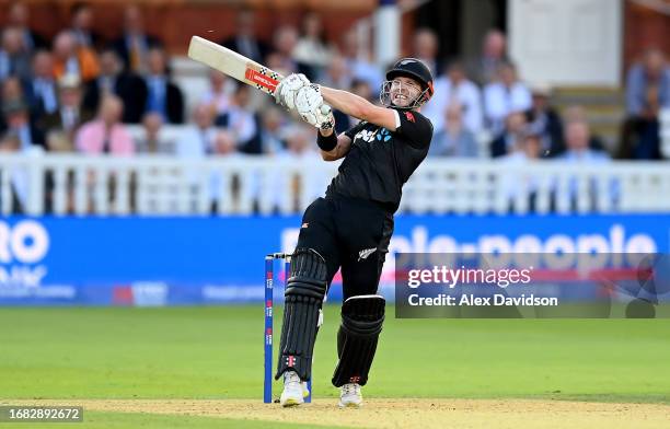 Henry Nicholls of New Zealand bats during the 4th Metro Bank ODI between England and New Zealand at Lord's Cricket Ground on September 15, 2023 in...