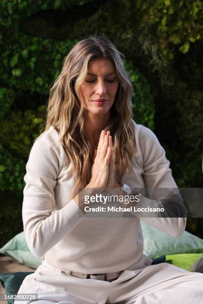 Gisele Bündchen participates in a meditation at the Gisele Bündchen x Gaia Herbs Launch Event on September 15, 2023 in New York City.