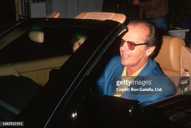 American actor Jack Nicholson sighted, in a car, at Chasen's Restaurant, Beverly Hills, California, October 5, 1990.