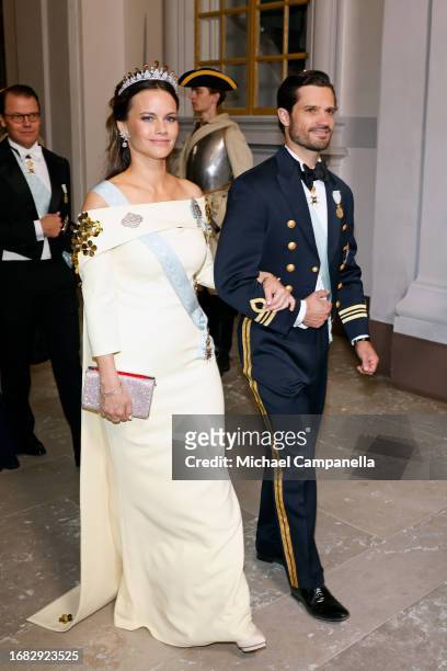 Princess Sofia of Sweden and Prince Carl Phillip of Sweden attend the Jubilee banquet during the celebration of the 50th coronation anniversary of...
