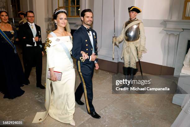 Princess Sofia of Sweden and Prince Carl Phillip of Sweden attend the Jubilee banquet during the celebration of the 50th coronation anniversary of...