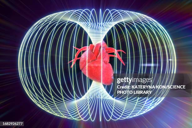 heart in energy field, conceptual illustration - alternative therapy stock illustrations