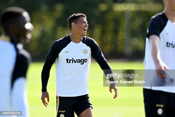 Thiago Silva of Chelsea during a training session at Chelsea Training Ground on September 22, 2023 in Cobham, England.