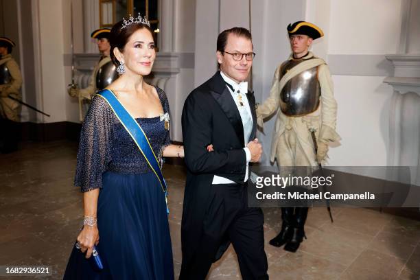 Crown Princess Mary Denmark and Prince Daniel of Sweden attend the Jubilee banquet during the celebration of the 50th coronation anniversary of King...