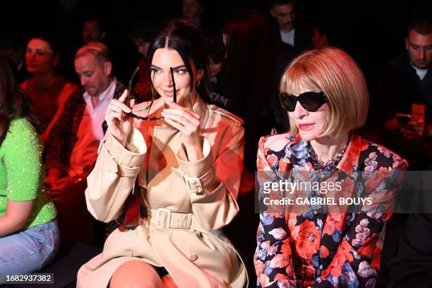 Model Kendall Jenner and Vogue Editor-in-Chief Anna Wintour attend the Gucci fashion show during the Milan Fashion Week Womenswear Spring/Summer 2024...