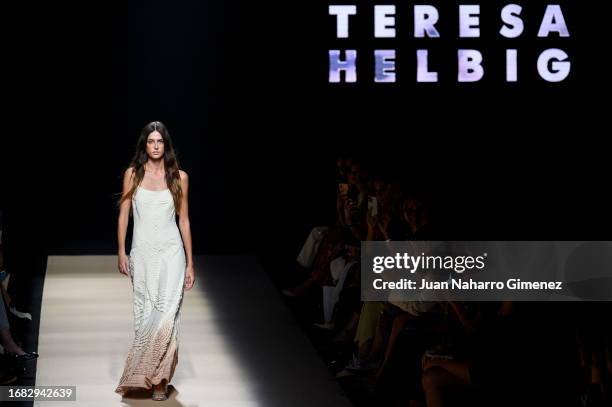 Model walks the runway at the Teresa Helbig fashion show during the Mercedes Benz Fashion Week Madrid at Ifema on September 15, 2023 in Madrid, Spain.