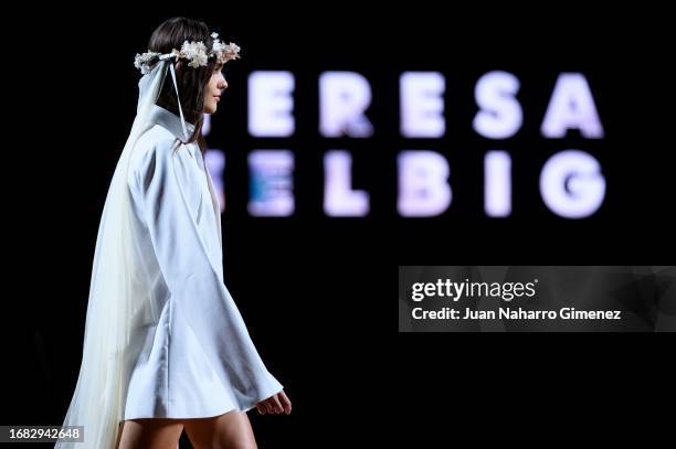 Model walks the runway at the Teresa Helbig fashion show during the Mercedes Benz Fashion Week Madrid at Ifema on September 15, 2023 in Madrid, Spain.