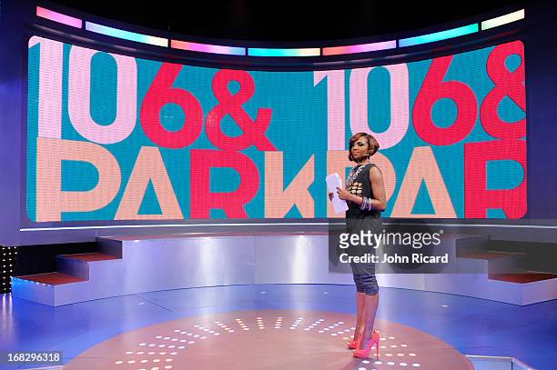 Host Miss Mykie at BET's "106 & Park" at BET Studios on May 6, 2013 in New York City.