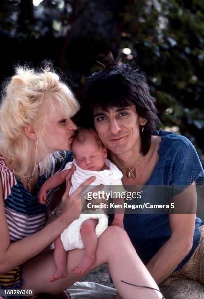 Ronnie Wood of the Rolling Stones, Jo Wood and son Tyrone are photographed in 1983 in Los Angeles, California. CREDIT MUST READ: Ken Regan/Camera 5...