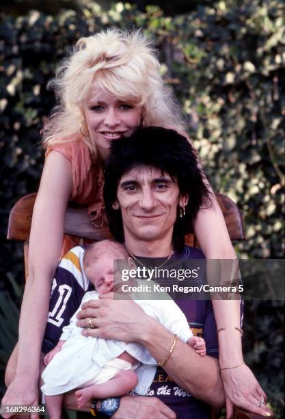 Ronnie Wood of the Rolling Stones, Jo Wood and son Tyrone are photographed in 1983 in Los Angeles, California. CREDIT MUST READ: Ken Regan/Camera 5...